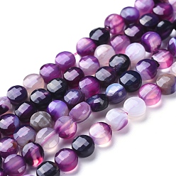 Purple Natural Banded Agate/Striped Agate Beads Strands, Faceted, Dyed & Heated, Flat Round, Purple, 6~7x4~4.5mm, Hole: 1mm, about 61~64pcs/strand, 14.96 inch(38cm)
