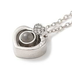 Сердце Я люблю тебя на 100 языках стеклянное проекционное ожерелье, Ожерелье-подвеска из цинкового сплава со стразами на День святого Валентина, сердце, 16.38 дюйм (41.6 см).