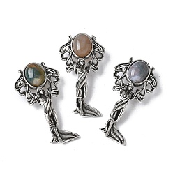 (RRHB277) Кристалл на подкладке из медово-бежевого цвета Подвески из натурального индийского агата в форме ангела, с целью перехода в кольце, античное серебро, 38x19.5x7.5~9.5 мм, отверстие : 2x6.5 мм