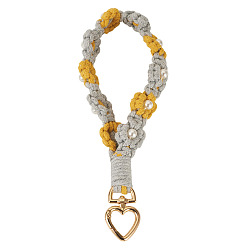 (932FM) Темно-синий аква-матовый с подкладкой Подвесные украшения из хлопчатобумажных плетеных цветов, с застежками в виде сердечек из сплава и пластиковыми бусинами, темно-золотистые, 200 мм