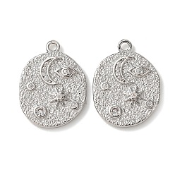 Платина Подвески из латуни в форме звезды и луны с микропаве из кубического циркония, овальные амулеты, долговечный, платина, 18.5x14x2.5 мм, отверстие : 1.4 мм