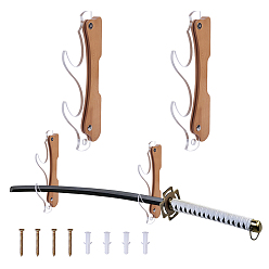 Tan Wood & Acrylic Adjustable Wall-mounted Knife and Sword Holder, Tan, 205x85x14mm, Hole: 10mm