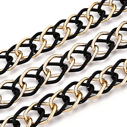 Черный Цвет Металла & Золотой Алюминиевые двухцветные ромбовидные цепи, несварные, с катушкой, металлический черный & золотой, 19x13x2 мм, около 32.81 футов (10 м) / рулон