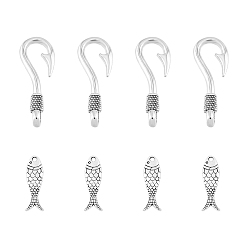 Antique Silver Tibetan Style Zinc Alloy Pendants, Fish and Hooks, Antique Silver, 23.5x7.5x3mm, 36x12x4.5mm, 100pcs/box