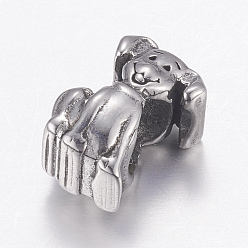 Antique Silver 304 Stainless Steel Puppy European Beads, Large Hole Beads, Beagle Dog Charms, Antique Silver, 8x8x12mm, Hole: 5mm