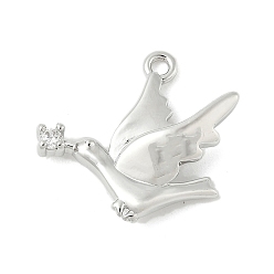 Платина Латунные микро проложить кубического циркония подвески, без кадмия, без никеля и без свинца, голубь мира, платина, 15.5x16.5x5 мм, отверстие : 1.4 мм