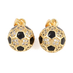 Black Sports Theme Brass Micro Pave Clear Cubic Zirconia Pendants, with Enamel, Cadmium Free & Lead Free, Real 18K Gold Plated, Rack Plating, Long-Lasting Plated, Football Charms, Black, 14.5x11.5x11.5mm, Hole: 3x5mm