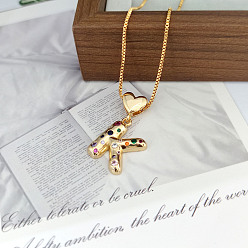 Letter K Женские подвески в форме сердца с латунным паве из разноцветных кубических цирконий, золотые, Письмо K, 15.75 дюйм (40 см)