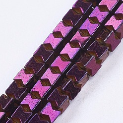 С Фиолетовым Покрытием Гальванизировать немагнитных синтетический гематит бисер пряди, бисер нитей, кубические, с фиолетовым покрытием, 3x3x3 мм, отверстие : 0.5 мм, около 132 шт / нитка, 15.7 дюйм (9.8 см)