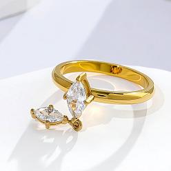 Золотой 304 Кольца из нержавеющей стали и кубического циркония, лошадиный глаз , золотые, размер США 7 (17.3 мм)