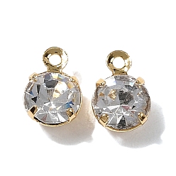 Настоящее золото 18K Латунные подвески, круглые подвески, со стразами, без никеля , реальный 18 k позолоченный, 7x5x3.5 мм, отверстие : 0.9 мм