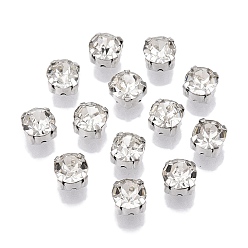 Платина Шить на горный хрусталь, стекло горный хрусталь, бусы Montee, с настройками латуни, аксессуары для одежды, плоско-круглые, платина, 6x5 мм , около 720 шт / мешок