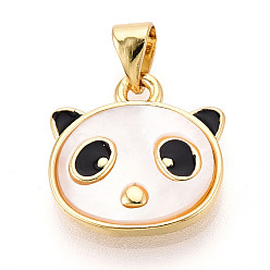 Настоящее золото 18K Подвески панды из натуральной латуни с паве, с черной эмалью, цвет морской раковины, реальный 18 k позолоченный, 16x15.5x2.5 мм, отверстие : 5x3.5 мм