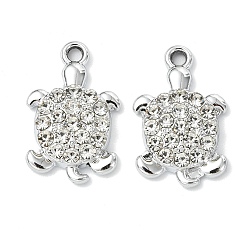 Turtle Подвески из сплава с кристаллами и стразами и анималистическим рисунком, платина, очарование черепахи, 21x13.5x3.5 мм, отверстие : 1.8 мм