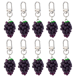 Purple 10Pcs Resin Grape Pendant Decorations, with Iron Clasps, Platinum, Purple, 70mm