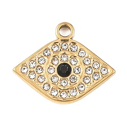 Кристалл 304 из нержавеющей стали с горный хрусталь подвески, Очарование лошадиных глаз, вакуумное покрытие pvd, реальный 18 k позолоченный, кристалл, 16.5x20.5x3 мм, отверстие : 2 мм