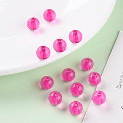 Fuchsia Transparent Acrylic Beads, Round, Fuchsia, 10x9mm, Hole: 2mm, about 940pcs/500g