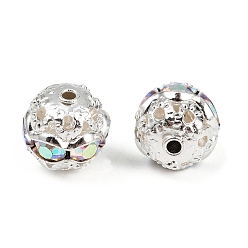 Хрусталь AB Латунные бусины со стразами , класс А, серебряный цвет гальваническим, круглые, хрусталь AB, 8 мм, отверстие : 1 мм