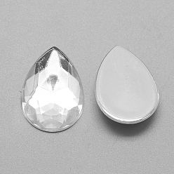 Clear Acrylic Rhinestone Flat Back Cabochons, Faceted, Bottom Silver Plated, teardrop, Clear, 14x10x3.5mm