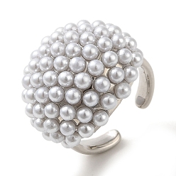 Platinum Rack Plating Brass Cuff Rings, with Plastic Beads, Long-Lasting Plated, Lead Free & Cadmium Free, Platinum, Adjustable