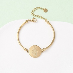 Золотой Религия 304 браслеты из нержавеющей стали для женщин, плоские круглые с Девой Марией, золотые, 5-1/8 дюйм (13 см)