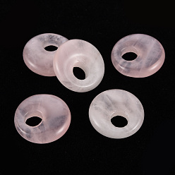 Rose Quartz Natural Rose Quartz Pendants, Donut/Pi Disc, 17.5~18.5x5.5mm, Hole: 5.5mm