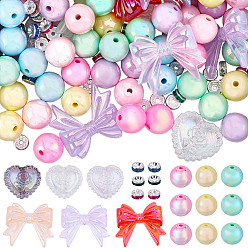 (52) Непрозрачная лаванда Наборы для самостоятельного изготовления круглых бусин в форме сердечек и бантиков., включая разделители из железа и акрила со стразами, а также акриловые бусины., разноцветные, 16x15 мм, отверстие : 2.8 мм