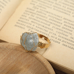 Аквамарин Кольца-манжеты из сплава Nuggets с натуральной аквамариновой проволокой, золотые, 10~20 мм, внутренний диаметр: 20 мм