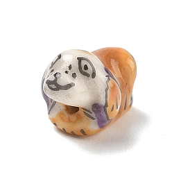 Chien Perles en porcelaine manuelles, thème animal, peint à la main, porcelaine de la famille rose, Sandy Brown, chien, 12x16x10.5mm, Trou: 1.8mm