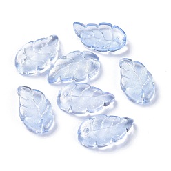 Васильковый Стеклянные кулоны с краской для выпечки, два тона, с блеском золотой порошок, лист, васильковый, 17.5x10x2.9 мм, отверстие : 1.2 мм