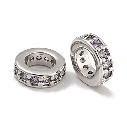 лаванда Покрытие стойки латунь микропаве прозрачные кубические циркониевые бусины, без свинца и без кадмия, долговечный, круглые, лаванда, 7.5x2.5 мм, отверстие : 4.5 мм