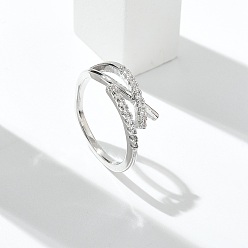 Платина Кольца-манжеты в форме буквы Х из прозрачного кубического циркония, украшения из латуни для женщин, долговечный, стойки покрытие, без свинца и без кадмия, платина, 7 мм, размер США 6 (16.5 мм)