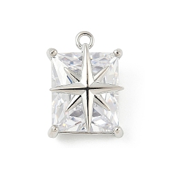 Платина Латунные микро проложить кубического циркония подвески, без кадмия, без никеля и без свинца, прямоугольник со звездой, платина, 16x11.5x7 мм, отверстие : 1.5 мм