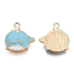 Bleu Ciel Clair Pendentifs en alliage de zinc respectueux de l'environnement, avec l'émail, sans cadmium et sans nickel et sans plomb, forme de baleine, or et de lumière, lumière bleu ciel, 19x17~18x2mm, Trou: 1.8mm