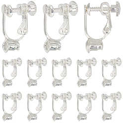 Серебро 20шт. латунные винты клипсы конвертеры выводы, спиральный зажим для ушей, для не проколотых ушей, серебряные, 17x13x5 мм, отверстие : 0.6 мм