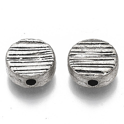 Antique Silver Tibetan Style Alloy Beads, Cadmium Free & Lead Free, Flat Round, Textured, Antique Silver, 11x4mm, Hole: 2mm, about 490pcs/1000g