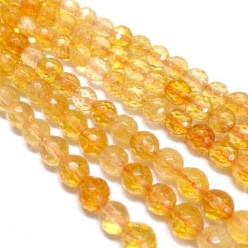Goldenrod Natural Quartz Crystal Beads Strands, Dyed & Heated, Imitation Citrine, Faceted, Round, Goldenrod, 10mm, Hole: 1mm, about 19pcs/strand, 7.4 inch
