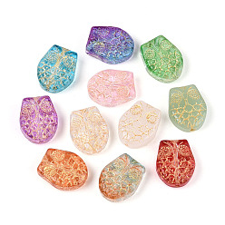 (52) Непрозрачная лаванда Прозрачные стеклянные бусины для выпечки, сова, золотой металл обвитыми, разноцветные, 18.5x15x6.5~7 мм, отверстие : 1.2 мм