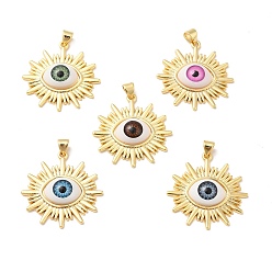 (52) Непрозрачная лаванда Латунные подвески из смолы от сглаза, очарование солнца, реальный 18 k позолоченный, разноцветные, 29.5x29x6 мм, отверстие : 5x3 мм