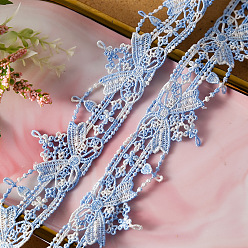 Озёрно--синий Цветочная вышивка пришитые полиэстеровые ленты нашивки, ажурная отделка для аксессуаров для штор, Плут синий, 38 мм