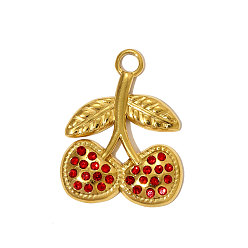 Настоящее золото 18K 304 из нержавеющей стали горный хрусталь подвески, черри прелести, ионное покрытие (ip), реальный 18 k позолоченный, 20x15 мм