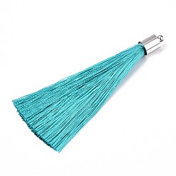 Бирюза Волокна кисточки большие подвесные украшения, с платиновым покрытием из латуни нахождения, бирюзовые, 70~73x7~25 мм, отверстие : 1.8 мм