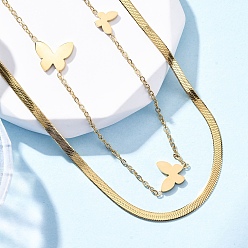 Бабочка 304 ожерелья из двухслойной цепочки из нержавеющей стали, ионное покрытие (ip), реальный 18 k позолоченный, бабочка, 15.94 дюйм (40.5 см) в длину + 58 удлинитель мм