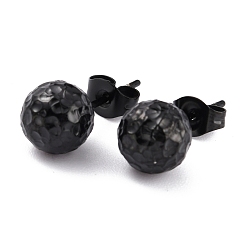 Electrophoresis Black Текстурированная круглая бусина 304 фурнитура для сережек-гвоздиков из нержавеющей стали с ионным покрытием (IP), с ушными гайками / серьгами и отверстием, электрофорез черный, 19x8 мм, штифты : 0.8 мм