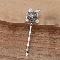 Platin Farbe Eisen Haar Haarklammer Zubehör, mit floralen Messingbeschlägen, Platin Farbe, 55x2 mm