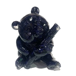 Blue Goldstone Resin Panda Display Decoration, with Synthetic Blue Goldstone Chips Inside for Home Office Desk Decoration, 65x65x85mm