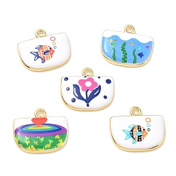 Mixed Color Printed Brass Pendants, Arch Charms, Rack Plating, Long-Lasting Plated, Lead Free & Cadmium Free, Real 18K Gold Plated, Mixed Color, 19.5x22.5x4mm, Hole: 2.5mm