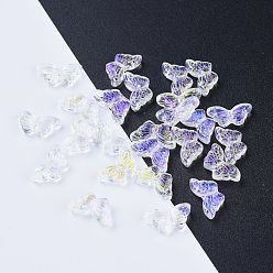 Clear Electroplate Transparent Glass Beads, AB Color Plated, Butterfly, Clear AB, 14.5x8x3.5mm, Hole: 0.8mm
