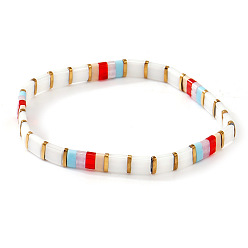 Разноцветный Стеклянные бусины эластичные браслеты для женщин, прямоугольные, красочный, 6.30 дюйм (16 см) ~ 6.50 дюйм (16.5 см)