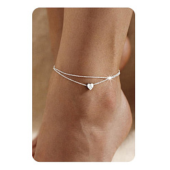 Letter S 201 двухслойные браслеты для щиколотки из нержавеющей стали в форме сердца с инициалами для женщин, цвет нержавеющей стали, не тускнеет, Письмо с, 7-7/8 дюйм (200 мм)